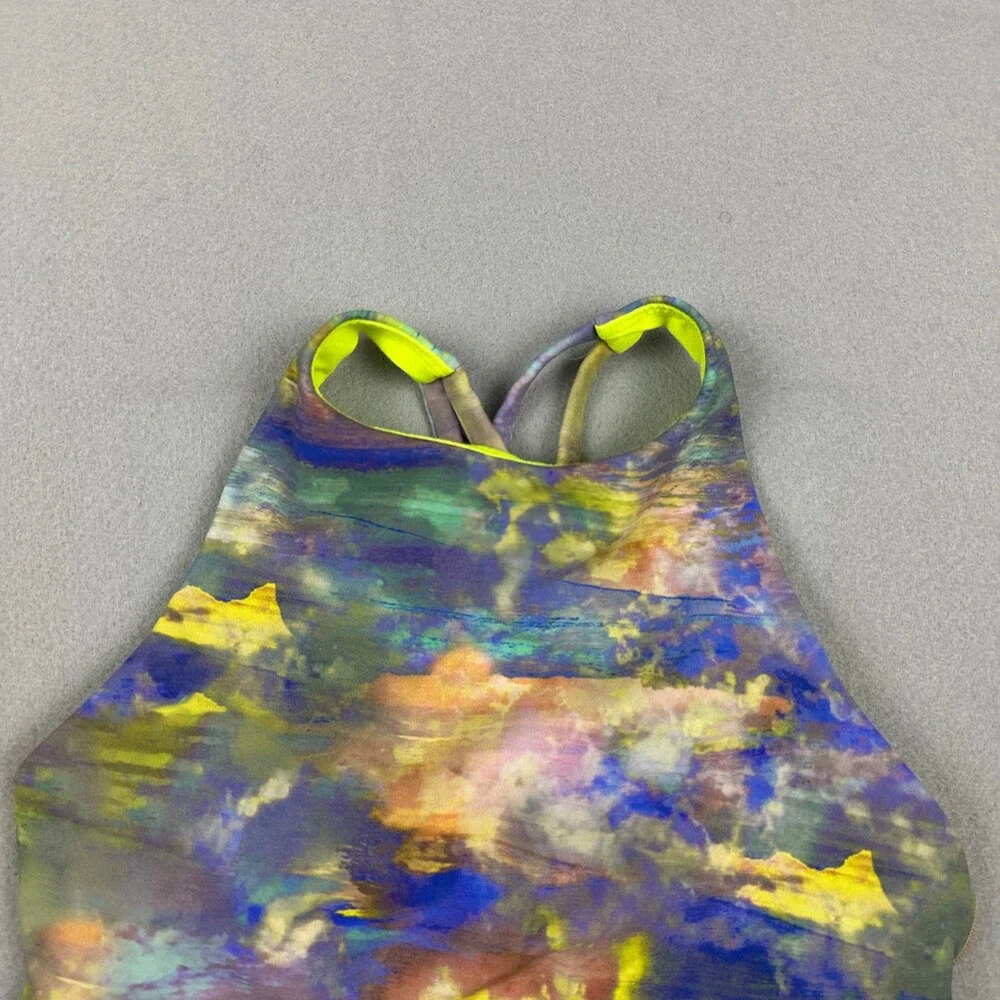 Lululemon Sports Bra Women 4 Blue Altered Natur Energy High-Neck Longline Tough